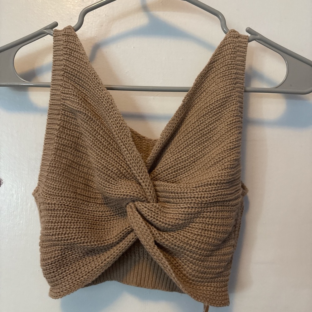 Knitted Tan Twist Front Top